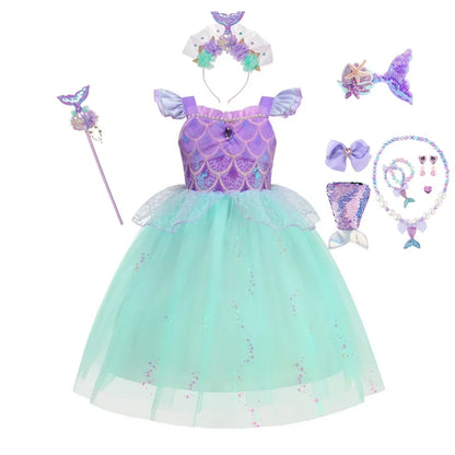 2026 Summer Dresses Baby Girl Carnival Mermaid Princess Dress Kids' Sets and Outfits Kids Clothes Girls Birthday Party Costume
