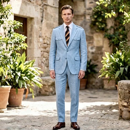 Linen Safari Suits Custom Tailored Separates 2 Pieces Blazer Pants for Men Summer Wedding Groom Tuxedo Trajes Para Hombre