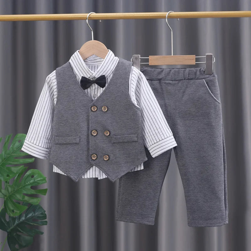 Spring Autumn Fashion Baby Clothes Suit Children Boys Vest Shirt Pants 3Pcs/Sets Infant Clothing Toddler Costume Kids Tracksuits