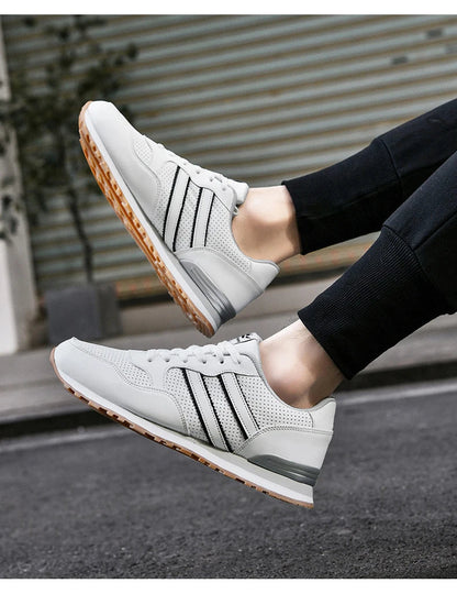 High Quality Men's Vulcanized Sneakers Leather Casual Shoes Breathable Mesh Men Tennis Shoes Male Flat Shoe Zapatillas Hombre