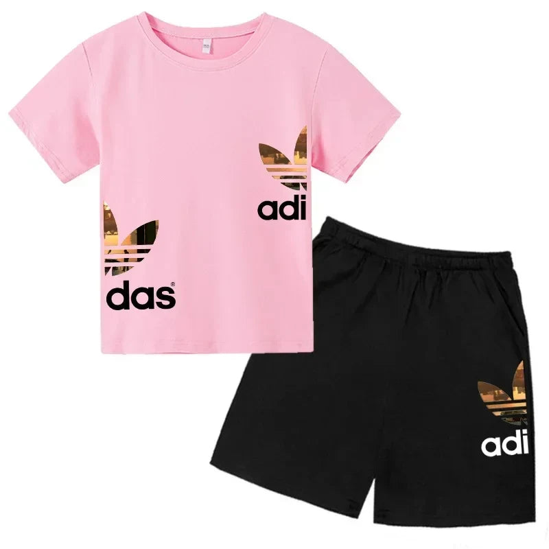 Kids Summer Leisure Letter 2pcs O-neck Short Sleeve T-shirts+Pants Suits 3-13 Years Boys Girls Casual Outfits Children Clothes