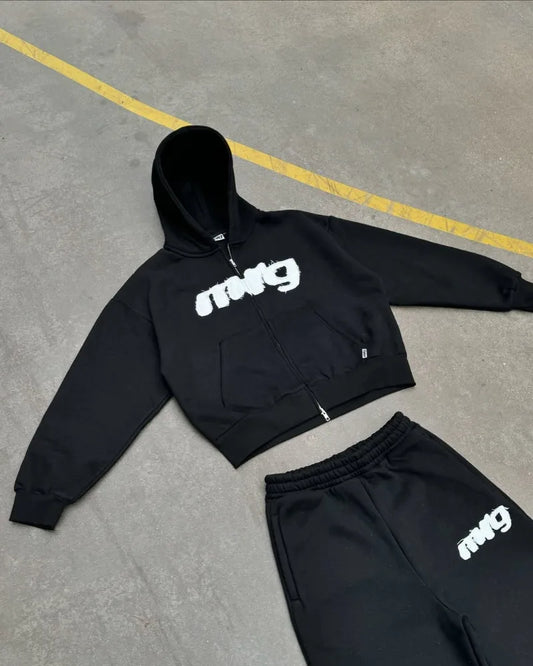 High street hip-hop letter pattern logo sportswear Harajuku retro couple casual set Gothic punk fashion hooded sweatshirt