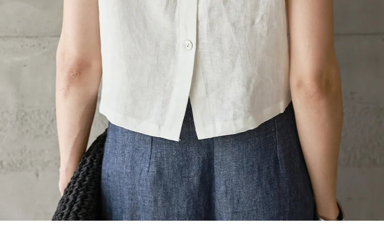 Chic Front And Back Two Wear Women Linen Tank Top 2026 Summer New Casual Short Loose 100% Linen Sleeveless Crop Tops