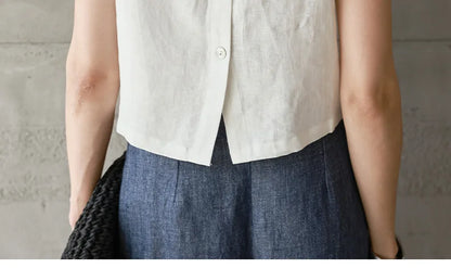 Chic Front And Back Two Wear Women Linen Tank Top 2026 Summer New Casual Short Loose 100% Linen Sleeveless Crop Tops