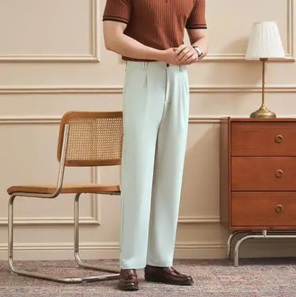 Men‘s Trousers Slim-Straight Fit  for Spring & Summer Slim Fit Daily Work Trousers, Solid Color Street Suit Trousers