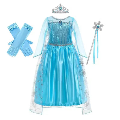 Frozen Girls Cospaly Snow Queen Elsa Cape Costumes Kids Carnival Party Prom Gown Children Clothes Elsa Princess Dresses