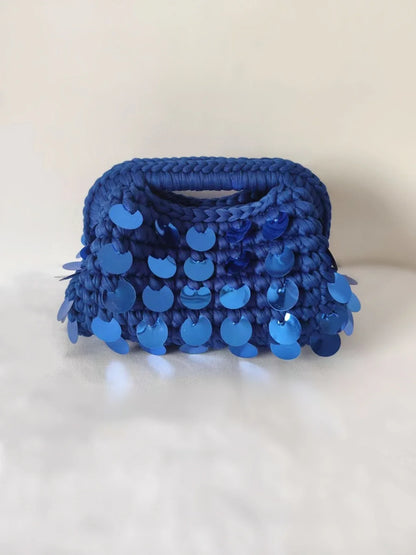 Yingzi Small Sequin Crochet Cluth Bag with Shine Paillettes Handmade Evening Bag Makeup Bag