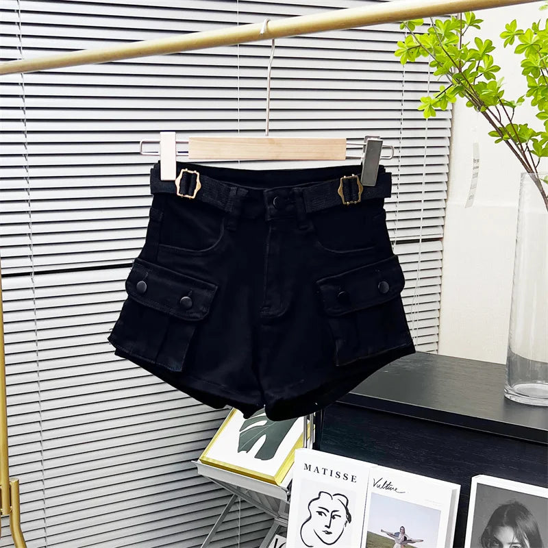 American Retro Workwear Denim orts Women Summer New Hot Pants High Waist Small Size Straight Leg Wide Leg Pants