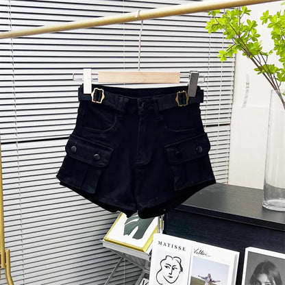 American Retro Workwear Denim orts Women Summer New Hot Pants High Waist Small Size Straight Leg Wide Leg Pants