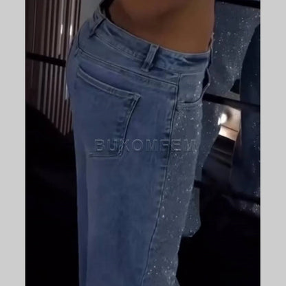 2025 Female Sweet Style Fashion Baggy Pants Washed Blue Women's Wide Leg Loose Jeans New Stylish Wide Leg Trousers Denim Pants