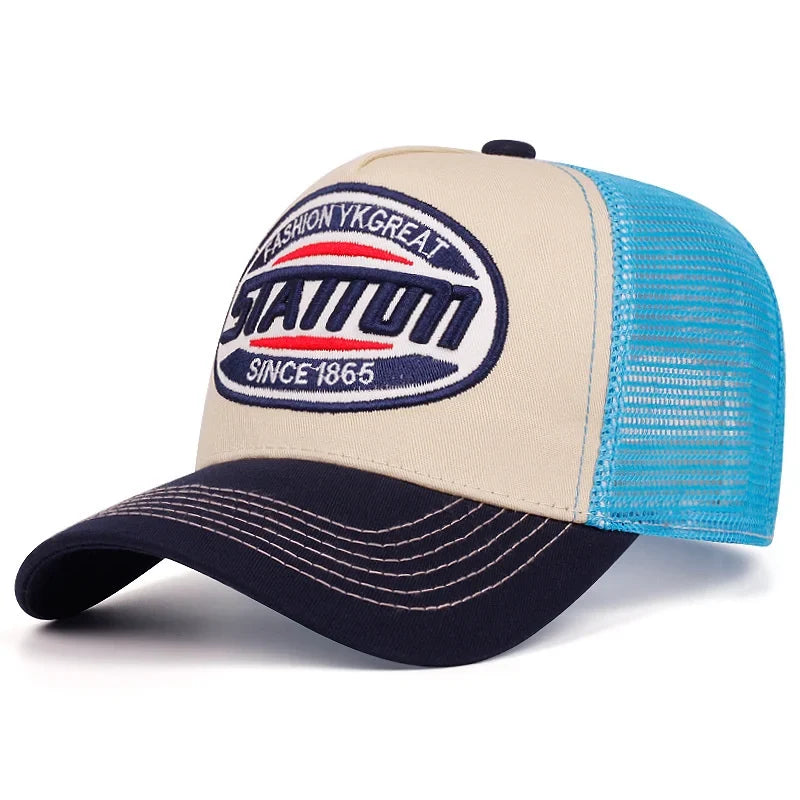 High Quality Unisex Baseball Cap for Classic STATION Letter Pattern Mesh Cap Men Women Breathable Streetwear Summer Trucker Hat