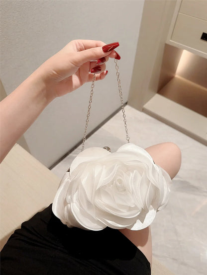 New Dinner Bag Flower Clutch Bag White Romantic Wedding Bridesmaid Bag Dress Prom Bag Party Bag