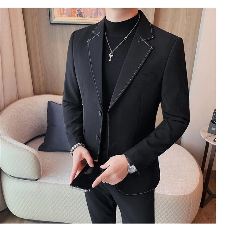 High Quality Line design Luxury Men's Suit Coats Fashion Business Casual Two Buttons Formal Social Wedding Party Suit Jacket