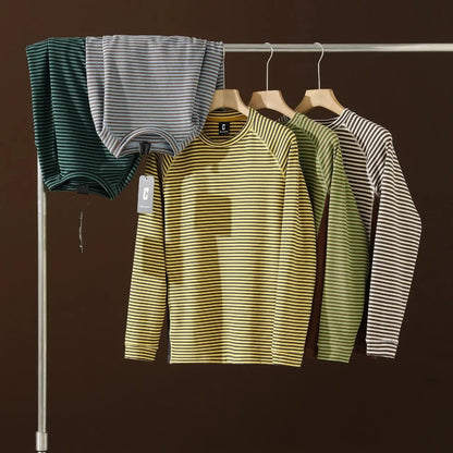 Insulated Patchwork Striped Sweatshirt with Contrast Details Unisex, Loose-fitting Spring and Autumn Undershirt.