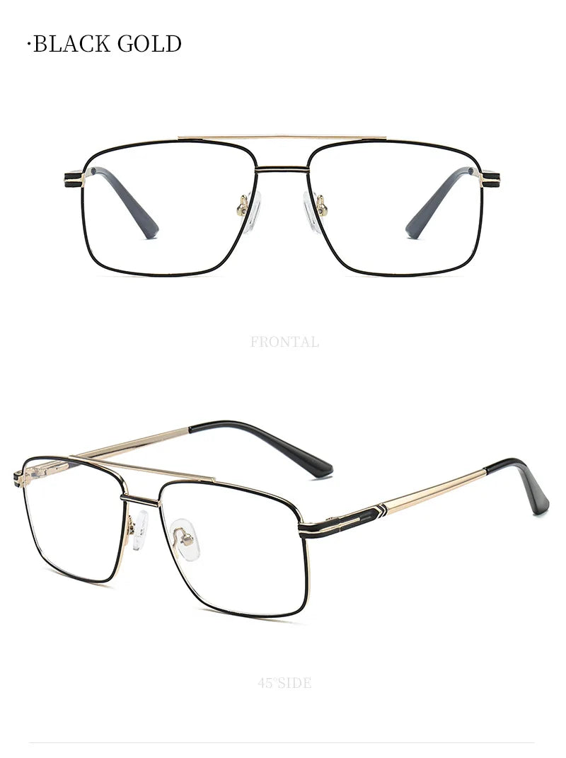 Classic Business Men's Metal Geometric Square Frame Eyewear Customizable Prescription Blue Light Protection Eyewear