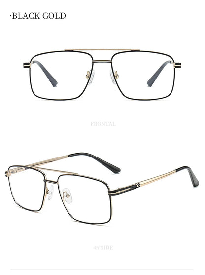 Classic Business Men's Metal Geometric Square Frame Eyewear Customizable Prescription Blue Light Protection Eyewear