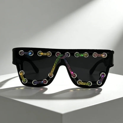 Y2K Oversized Square Sunglasses for Women Men Bling Rhinestone Decor Streewear Punk Statement Eyewear Trendy Fashion Shades