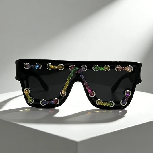 Y2K Oversized Square Sunglasses for Women Men Bling Rhinestone Decor Streewear Punk Statement Eyewear Trendy Fashion Shades