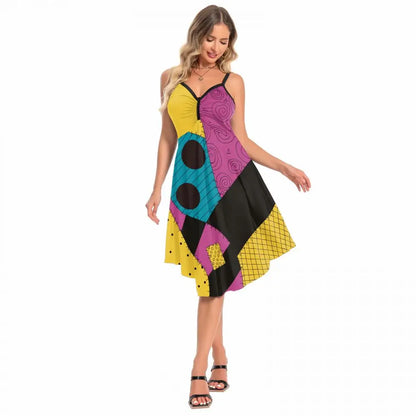 Halloween Nightmare Christmas Sally Dress Spaghetti Strap Women's Sexy Backless Dresses Patchwork Vestidos