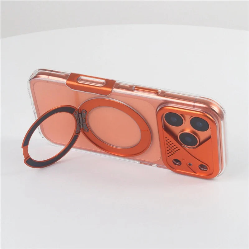 Mecha-style 360° Rotating Magnetic Bracket Case For iPhone 17Pro 17 17 Pro Max For Magsafe Clear Shockproof Stand Holder Cover