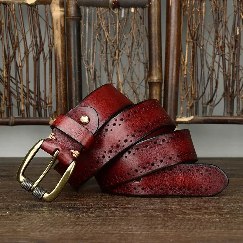 2024 Fashion Men's Belt  Genuine Leather Pure Cowhide Pin Buckle Vintage Belt for Trap Male Jeans for Man Luxury Designer