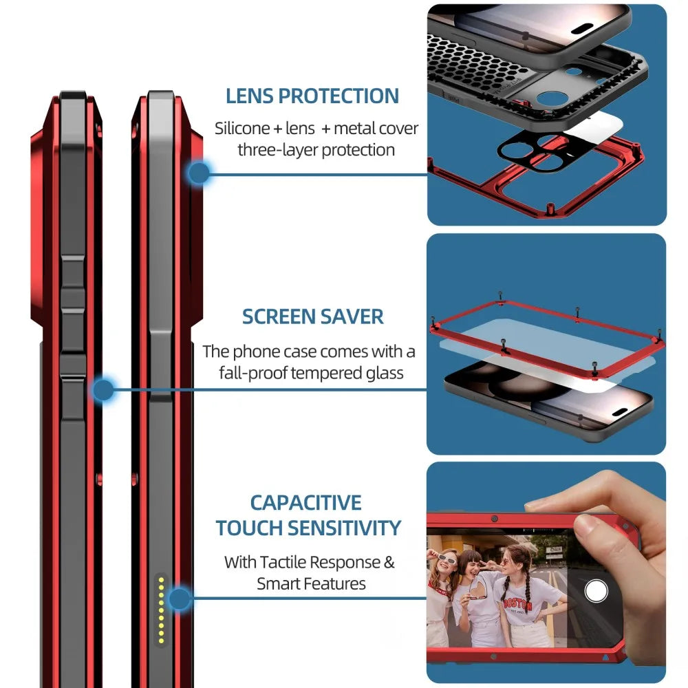 Aluminum Metal Case For iPhone 17 ProMax 16 15 14 13 12 Pro Max Plus with Magsafe Magnetic Charging Lens Glass Protector