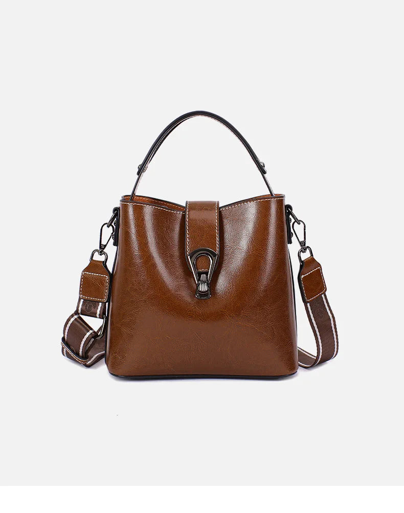 Real Cowhide Leather Women's New Bucket Bag Lady Fashion Single Shoulder Messenger Bag Versatile Handbag Casual Crossbody Bags