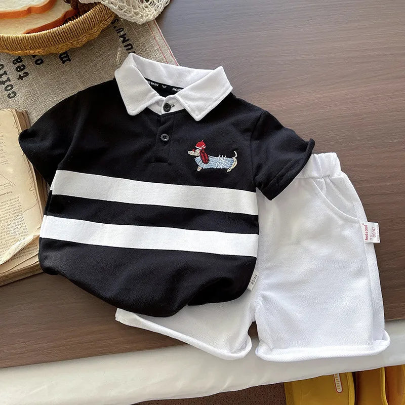 Summer Fashion Baby Boys Clothes Suit Children Cotton Cartoon Dog Polo T-Shirt Shorts 2Pcs/Set Toddler Kids Clothing Tracksuits