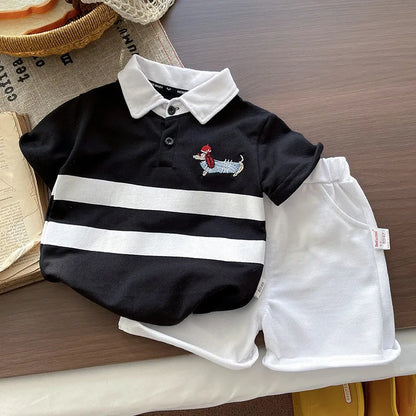 Summer Fashion Baby Boys Clothes Suit Children Cotton Cartoon Dog Polo T-Shirt Shorts 2Pcs/Set Toddler Kids Clothing Tracksuits