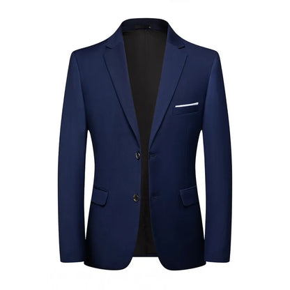 Men's Slim Fit Solid Color Business Suit Korean Style Single Breasted Spring Autumn Fashion High-End Polyester Trend Coat