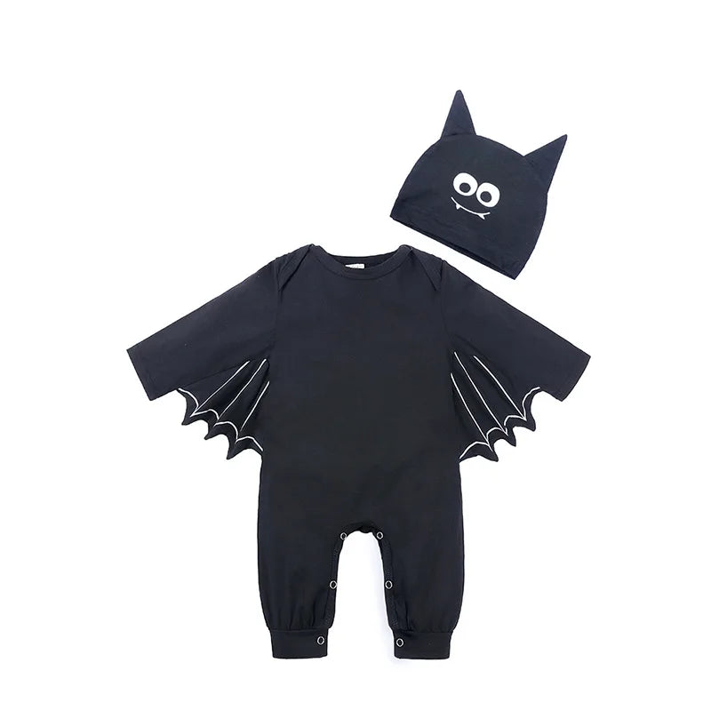 Halloween Baby Black Bat Costume Cosplay Romper Jumpsuit Infant Boys Girls Purim Party Carnival Fancy Dress Long Short Umorden