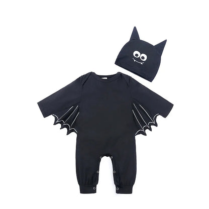 Halloween Baby Black Bat Costume Cosplay Romper Jumpsuit Infant Boys Girls Purim Party Carnival Fancy Dress Long Short Umorden