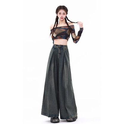 Women's Blue Y2k Jeans Baggy Harajuku Aesthetic Streetwear 2000s Trashy Oversize Denim Trousers Loose Jean Pants Vintage Clothes
