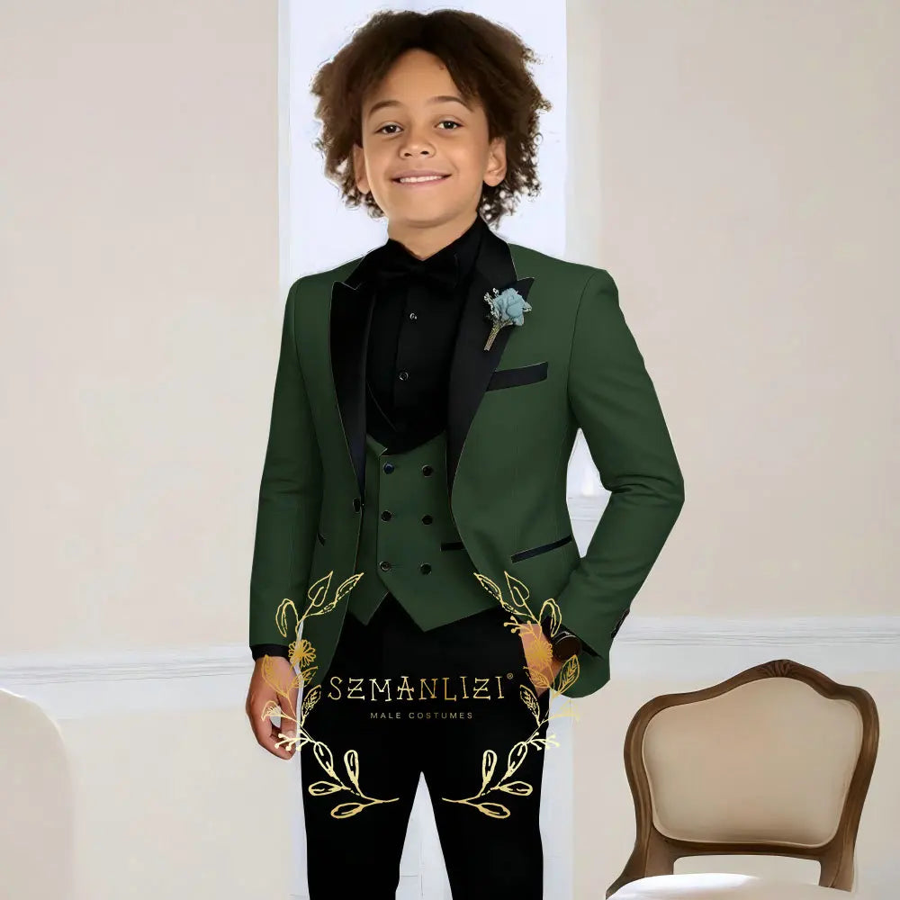 Boys Suit Wedding Tuxedo 3 Pieces Peaked Collar Jacket Pants Vest Child Formal Blazer Set Slim Fit Outfit costume garcon mariage