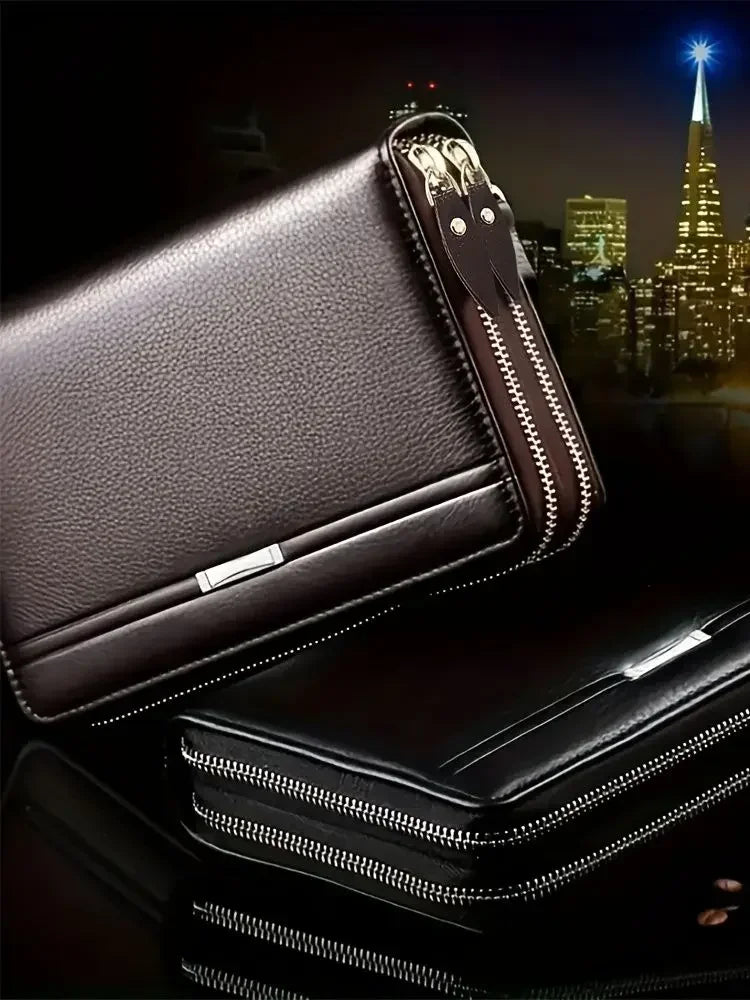 Men's Large Capacity Long Zipper Wallet Synthetic Leather Clutch Business Handbag with Phone Card Holder Case Gift for Him