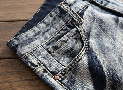 2026 Men's Fashion Vintage Jeans Slim Straight Leg Tie Dye Pleated Biker Denim Pants Male Casual Pants Oversized 42 High Quality