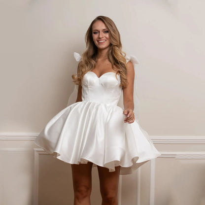 Short Wedding Dresses Sweetheart Neck Mini Lacing Up Spaghetti Straps Wedding Party Gowns Satin Vestido De Noival Customized