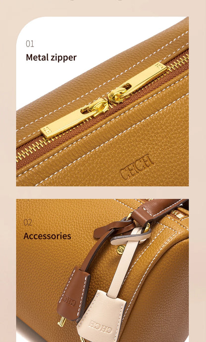 Autumn/Winter New Collection Simple Large Capacity Brown Shoulder Bag Texture Handbag Fashionable Women's Boston Bag