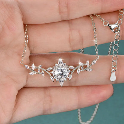 Certificated Moissanite Necklace 14K Gold Filled Sophisticated Floral Leaf Pendant Necklaces for Women Wedding Jewelry