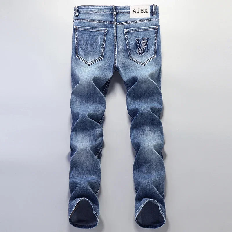 European Luxury Brand High-end Trendy Jeans Men's Slim Fit Fashion Versatile Casual Long Pants  Men Denim Y2k Clothes Men