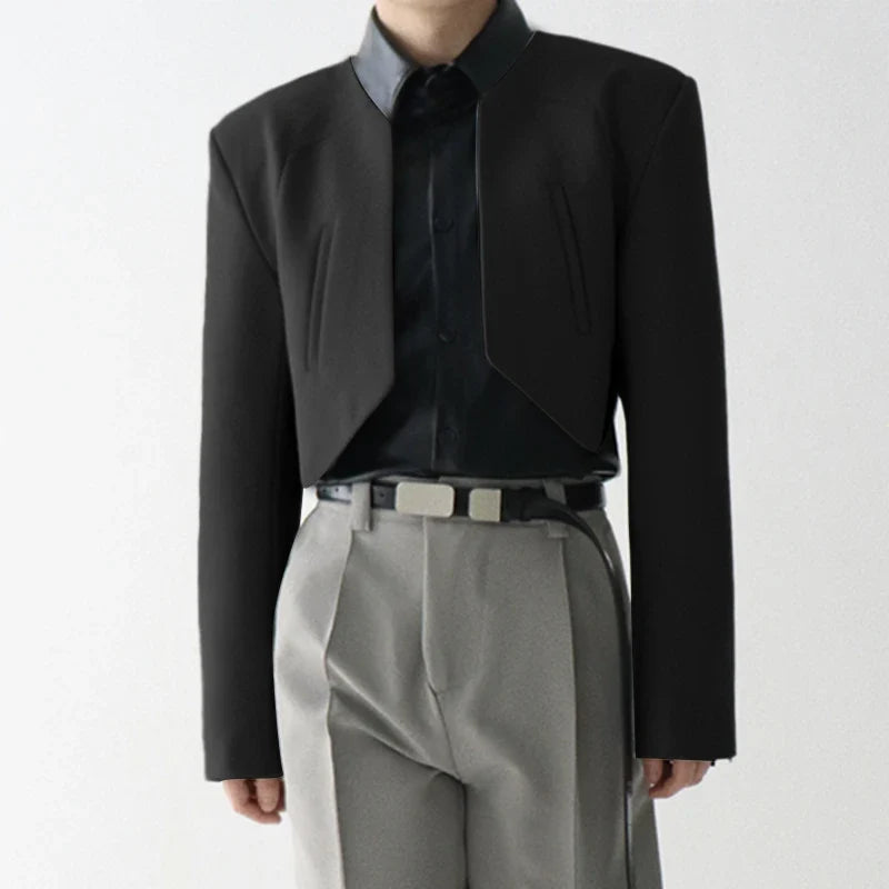 Men Blazer Solid Color Open Stitch Long Sleeve Irregular Thin Suits Men 2024 Streetwear Fashion Casual Crop Coats S-5XL