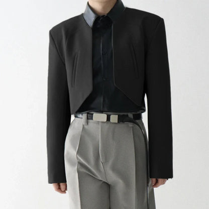 Men Blazer Solid Color Open Stitch Long Sleeve Irregular Thin Suits Men 2024 Streetwear Fashion Casual Crop Coats S-5XL