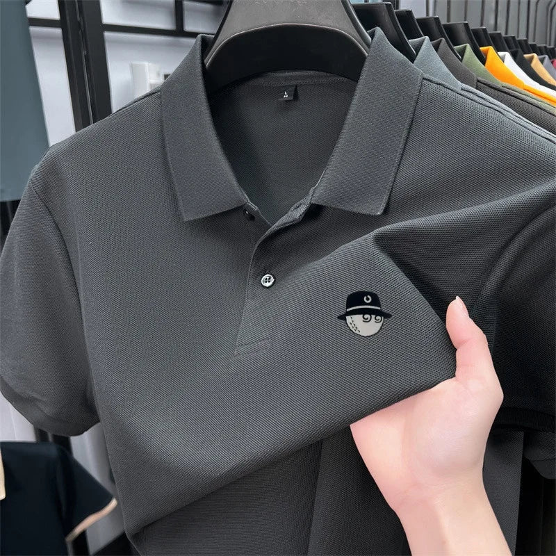 Men's Cotton100% High End Brand Lapel Polo Shirt Summer New Solid Color Print Short Sleeve T-Shirt Casual Breathe Men's Clothing