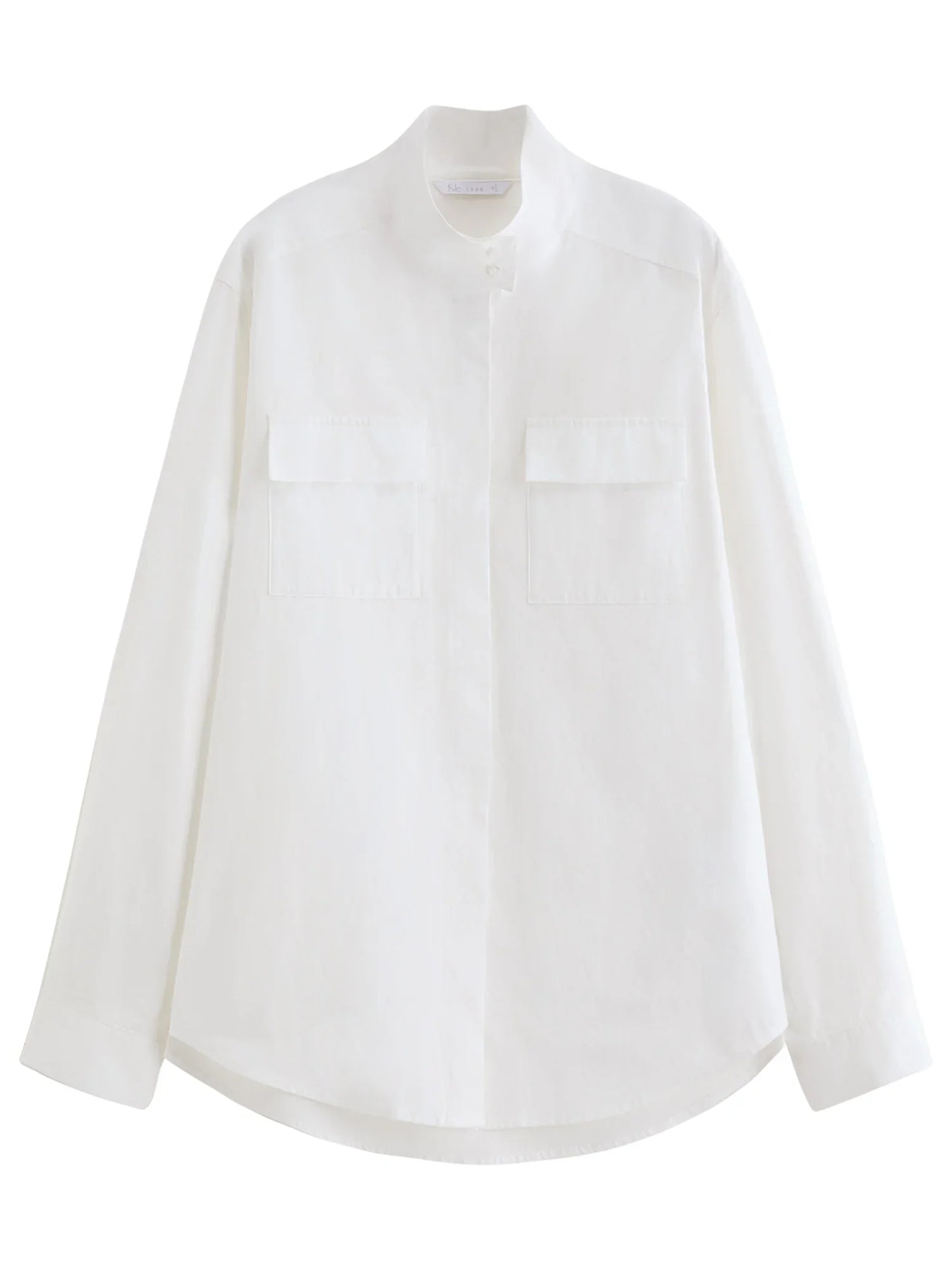 2026 Spring Women's Relaxed Fit Stand Collar Shirt Soft Touch Oversized Blouse White Blue Healing Commute Minimalist Style