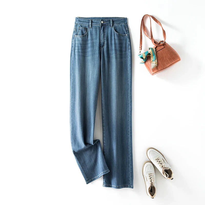 Plus Size Women Jeans Wide Leg Women Jeans Autumn Straight Lady Loose Large Size Jeans 175cms Lady Women Jeans 2023 Full Length