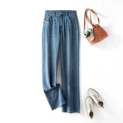 Plus Size Women Jeans Wide Leg Women Jeans Autumn Straight Lady Loose Large Size Jeans 175cms Lady Women Jeans 2023 Full Length