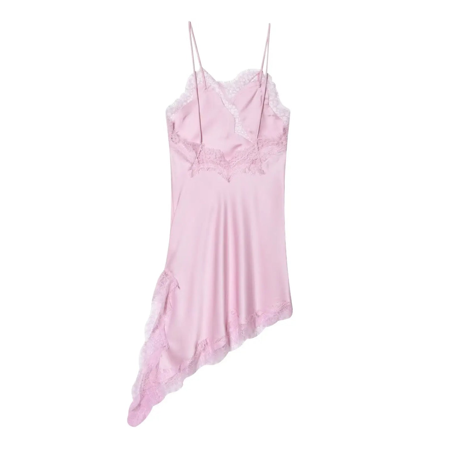 Woman Summer Sexy Sleeveless Backless Chic Beach Party Dress Women's Elegant Asymmetry Lace Decorate Slim Sling Dress