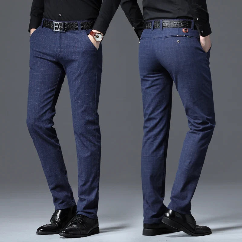 Men's Autumn New Classic Business Suit Pants Black Blue Fashionable Stretch Straight Slim Casual Trousers Brand Clothing Male