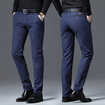 Men's Autumn New Classic Business Suit Pants Black Blue Fashionable Stretch Straight Slim Casual Trousers Brand Clothing Male