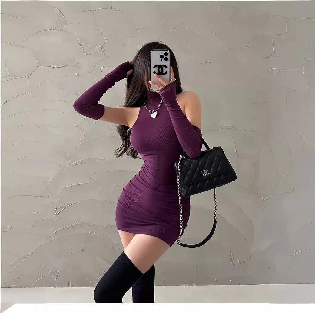 Women's Spice Girls Sweet Spice Mini Dress Sleeveless Pleated Slim Dress Pure Lust Wind Neck Wrap Hip Skirt Tight Tank Dresses